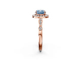 Rose gold Fancy Blue Cushion  Halo Diamond Engagement Ring with Twisted Band and Four-Prong Setting 2