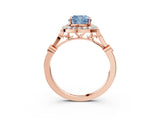 Rose gold Fancy Blue Cushion  Halo Diamond Engagement Ring with Twisted Band and Four-Prong Setting 3