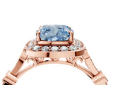 Rose gold Fancy Blue Cushion  Halo Diamond Engagement Ring with Twisted Band and Four-Prong Setting 4