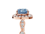 Rose gold Fancy Blue Cushion  Halo Diamond Engagement Ring with Twisted Band and Four-Prong Setting 5