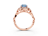 Rose gold Fancy Blue Cushion  Halo Diamond Engagement Ring with Vintage-Inspired Band and Four-Prong Setting_6