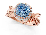 Rose gold Fancy Blue Cushion  Halo Diamond Floral Band with Four-Prong Setting_56