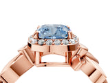 Rose gold Fancy Blue Cushion  Halo Diamond Floral Band with Four-Prong Setting_59