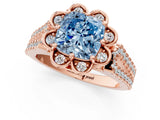 Rose gold Fancy Blue Cushion  Halo Diamond Floral Split Shank Engagement Ring 1