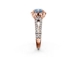 Rose gold Fancy Blue Cushion  Halo Diamond Floral Split Shank Engagement Ring 2
