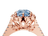 Rose gold Fancy Blue Cushion  Halo Diamond Floral Split Shank Engagement Ring 4