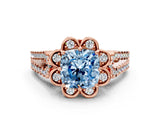 Rose gold Fancy Blue Cushion  Halo Diamond Floral Split Shank Engagement Ring