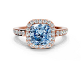 Rose gold Fancy Blue Cushion  Halo Diamond Pavé Band Ring with Prong Setting_20