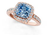 Rose gold Fancy Blue Cushion  Halo Diamond Pavé Band Ring with Prong Setting_21