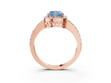 Rose gold Fancy Blue Cushion  Halo Diamond Pavé Band Ring with Prong Setting_23