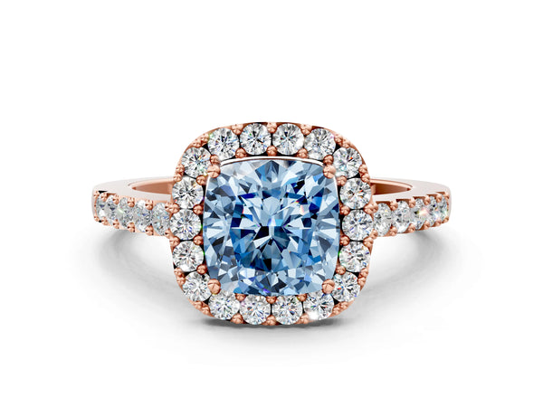 Rose gold Fancy Blue Cushion  Halo Diamond Pavé Solitaire Ring