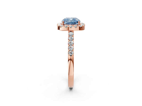 Rose gold Fancy Blue Cushion  Halo Diamond Pavé Solitaire Ring