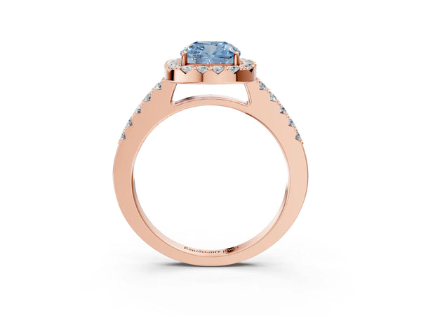 Rose gold Fancy Blue Cushion  Halo Diamond Pavé Solitaire Ring