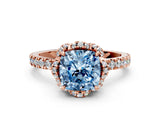 Rose gold Fancy Blue Cushion  Halo Diamond Pave Band Ring with Four-Prong Setting_15