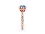 Rose gold Fancy Blue Cushion  Halo Diamond Pave Band Ring with Four-Prong Setting_17