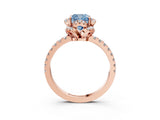 Rose gold Fancy Blue Cushion  Halo Diamond Pave Band Ring with Four-Prong Setting_18