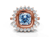 Rose gold Fancy Blue Cushion  Halo Diamond Ring with Milgrain Edge and Round Prong Setting_27