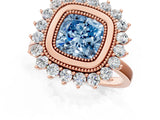 Rose gold Fancy Blue Cushion  Halo Diamond Ring with Milgrain Edge and Round Prong Setting_28