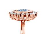 Rose gold Fancy Blue Cushion  Halo Diamond Ring with Milgrain Edge and Round Prong Setting_32