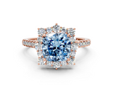 Rose gold Fancy Blue Cushion  Halo Diamond Ring with Pavé Band and Prong Setting_37