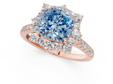 Rose gold Fancy Blue Cushion  Halo Diamond Ring with Pavé Band and Prong Setting_38