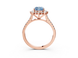 Rose gold Fancy Blue Cushion  Halo Diamond Ring with Pavé Band and Prong Setting_40