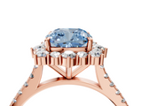Rose gold Fancy Blue Cushion  Halo Diamond Ring with Pavé Band and Prong Setting_41