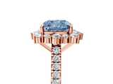 Rose gold Fancy Blue Cushion  Halo Diamond Ring with Pavé Band and Prong Setting_42