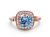 Rose gold Fancy Blue Cushion  Halo Diamond Ring with Split Shank and Four-Prong Setting_59