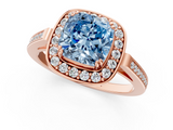 Rose gold Fancy Blue Cushion  Halo Diamond Ring with Split Shank and Four-Prong Setting_60