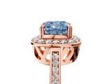 Rose gold Fancy Blue Cushion  Halo Diamond Ring with Split Shank and Four-Prong Setting_64