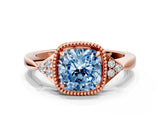 Rose gold Fancy Blue Cushion  Halo Diamond Ring with Tapered Band and Four-Prong Setting_3