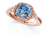 Rose gold Fancy Blue Cushion  Halo Diamond Ring with Tapered Band and Four-Prong Setting_4