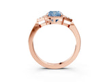 Rose gold Fancy Blue Cushion  Halo Diamond Ring with Tapered Band and Four-Prong Setting_6