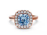 Rose gold Fancy Blue Cushion  Halo Diamond Solitaire with Pavé Band and Four-Prong Setting_114