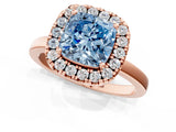 Rose gold Fancy Blue Cushion  Halo Diamond Solitaire with Pavé Band and Four-Prong Setting_115