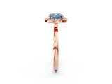 Rose gold Fancy Blue Cushion  Halo Diamond Solitaire with Pavé Band and Four-Prong Setting_116