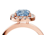 Rose gold Fancy Blue Cushion  Halo Diamond Solitaire with Pavé Band and Four-Prong Setting_118