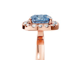 Rose gold Fancy Blue Cushion  Halo Diamond Solitaire with Pavé Band and Four-Prong Setting_119