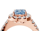 Rose gold Fancy Blue Cushion  Halo Diamond Split Shank Engagement Ring with Prong Setting_31