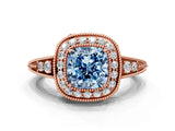 Rose gold Fancy Blue Cushion  Halo Diamond Split Shank Ring with Milgrain Detail_49
