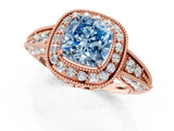 Rose gold Fancy Blue Cushion  Halo Diamond Split Shank Ring with Milgrain Detail_50