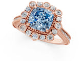 Rose gold Fancy Blue Cushion  Halo Milgrain Pave Diamond Ring with Four-Prong Setting 1
