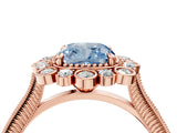 Rose gold Fancy Blue Cushion  Halo Milgrain Pave Diamond Ring with Four-Prong Setting 4