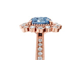 Rose gold Fancy Blue Cushion  Halo Milgrain Pave Diamond Ring with Four-Prong Setting 5