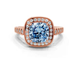 Rose gold Fancy Blue Cushion  Halo Milgrain Solitaire with Bezel Set Side Stones and Pave Band_33