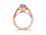 Rose gold Fancy Blue Cushion  Halo Milgrain Solitaire with Bezel Set Side Stones and Pave Band_36