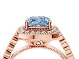 Rose gold Fancy Blue Cushion  Halo Milgrain Solitaire with Bezel Set Side Stones and Pave Band_37