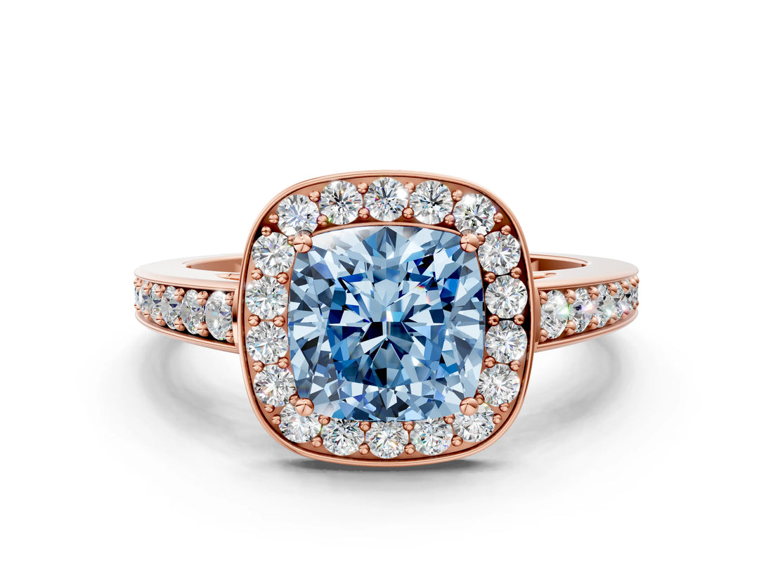Rose gold Fancy Blue Cushion  Halo Pavé Diamond Engagement Ring with Bezel Setting_37