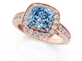 Rose gold Fancy Blue Cushion  Halo Pavé Diamond Engagement Ring with Bezel Setting_38